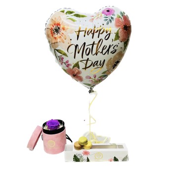 Τριαντάφυλλο που διαρκεί όσο και η αγάπη της Μητέρας σε κουτί με καπάκι, Συνοδεύεται από Macaroons και Μπαλόνι με ήλιον  